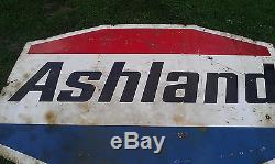 VINTAGE RARE ORIGNAL ASHLAND OIL PORCELAIN ENAMEL METAL SIGN TWO SIDED 8' x 5