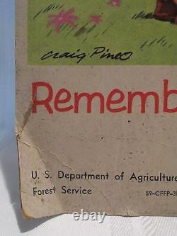 VINTAGE RARE Smokey the Bear Poster 1958 Forest Fire Prevention Sign