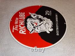 VINTAGE RICHLUBE MONKEY 25 c QUART APE 11 3/4 PORCELAIN METAL GASOLINE OIL SIGN