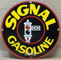 VINTAGE SIGNAL GASOLINE PORCELAIN SIGN Gas Station Motor Oil Pump Plate