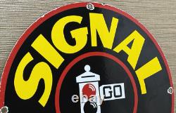 VINTAGE SIGNAL GASOLINE PORCELAIN SIGN Gas Station Motor Oil Pump Plate
