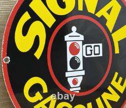 VINTAGE SIGNAL GASOLINE PORCELAIN SIGN Gas Station Motor Oil Pump Plate