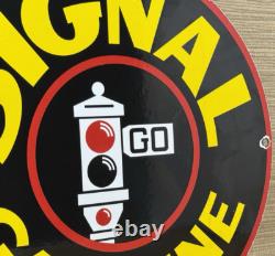 VINTAGE SIGNAL GASOLINE PORCELAIN SIGN Gas Station Motor Oil Pump Plate