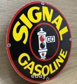 VINTAGE SIGNAL GASOLINE PORCELAIN SIGN Gas Station Motor Oil Pump Plate