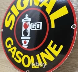 VINTAGE SIGNAL GASOLINE PORCELAIN SIGN Gas Station Motor Oil Pump Plate