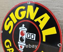 VINTAGE SIGNAL GASOLINE PORCELAIN SIGN Gas Station Motor Oil Pump Plate