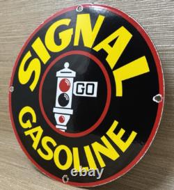 VINTAGE SIGNAL GASOLINE PORCELAIN SIGN Gas Station Motor Oil Pump Plate