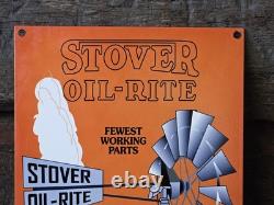 VINTAGE STOVER OIL-RITE PORCELAIN SIGN OLIVER OIL, FREEPORT, ILL 12x8