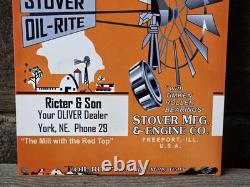 VINTAGE STOVER OIL-RITE PORCELAIN SIGN OLIVER OIL, FREEPORT, ILL 12x8