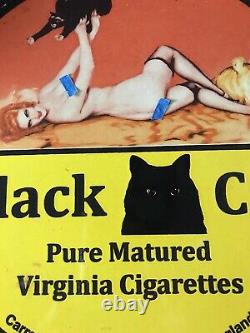 VINTAGE STYLE BLACK CAT VIRGINIA CIGARETTE PINUP EST. 1788 PORCELAIN 12 INCH Rd