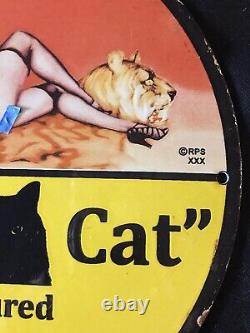 VINTAGE STYLE BLACK CAT VIRGINIA CIGARETTE PINUP EST. 1788 PORCELAIN 12 INCH Rd