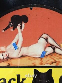 VINTAGE STYLE BLACK CAT VIRGINIA CIGARETTE PINUP EST. 1788 PORCELAIN 12 INCH Rd