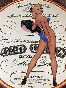 VINTAGE STYLE OLD CROW WHISKEY WithPINUP PORCELAIN SIGN 12 INCH ROUND
