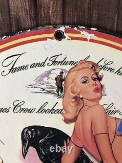 VINTAGE STYLE OLD CROW WHISKEY WithPINUP PORCELAIN SIGN 12 INCH ROUND