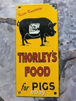 VINTAGE THORLEY'S FOOD FOR PIGS PORCELAIN SIGN AGRICULTURE FEED 10x4.5
