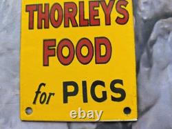 VINTAGE THORLEY'S FOOD FOR PIGS PORCELAIN SIGN AGRICULTURE FEED 10x4.5