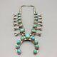 Vintage! Turquoise And Sterling Silver Squash Blossom Necklace Signed