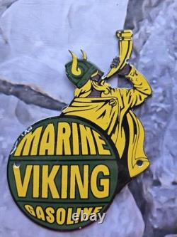 VINTAGE VIKING MARINE GASOLINE PORCELAIN SIGN 9 x 5