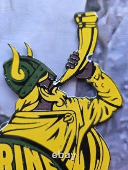 VINTAGE VIKING MARINE GASOLINE PORCELAIN SIGN 9 x 5