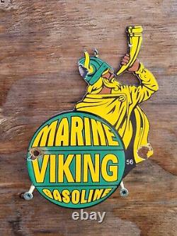 VINTAGE VIKING PORCELAIN SIGN MARINE GASOLINE GAS STATION SERVICE DIE-CUT SIGNs