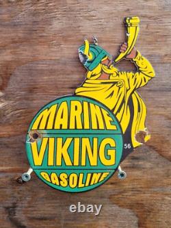 VINTAGE VIKING PORCELAIN SIGN MARINE GASOLINE GAS STATION SERVICE DIE-CUT SIGNs