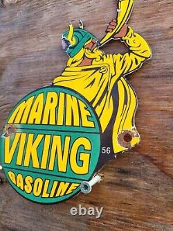 VINTAGE VIKING PORCELAIN SIGN MARINE GASOLINE GAS STATION SERVICE DIE-CUT SIGNs