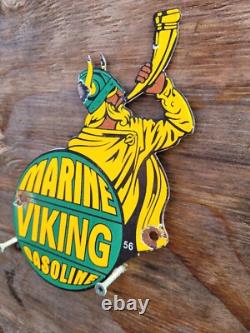 VINTAGE VIKING PORCELAIN SIGN MARINE GASOLINE GAS STATION SERVICE DIE-CUT SIGNs