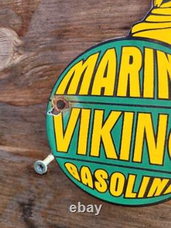 VINTAGE VIKING PORCELAIN SIGN MARINE GASOLINE GAS STATION SERVICE DIE-CUT SIGNs