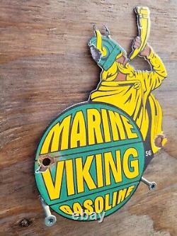 VINTAGE VIKING PORCELAIN SIGN MARINE GASOLINE GAS STATION SERVICE DIE-CUT SIGNs