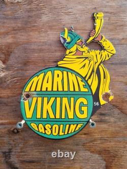 VINTAGE VIKING PORCELAIN SIGN MARINE GASOLINE GAS STATION SERVICE DIE-CUT SIGNs