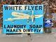 Vintage White Flyer Laundry Soap Embossed Metal Advertising Sign (13x9) Nice