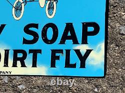 VINTAGE WHITE FLYER LAUNDRY SOAP EMBOSSED METAL ADVERTISING SIGN (13x9) NICE