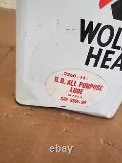 VINTAGE Wolfs Head Oil sign can 1 gallon