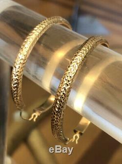 VTG 14 K Signed SLC Large Yellow Gold Diamond Cut Round Hoop Earrings 3.5 G