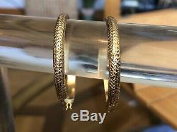 VTG 14 K Signed SLC Large Yellow Gold Diamond Cut Round Hoop Earrings 3.5 G