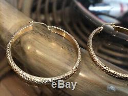 VTG 14 K Signed SLC Large Yellow Gold Diamond Cut Round Hoop Earrings 3.5 G