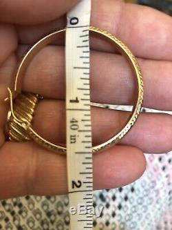 VTG 14 K Signed SLC Large Yellow Gold Diamond Cut Round Hoop Earrings 3.5 G