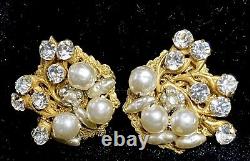 VTG Authentic MIRIAM HASKELL (Signed) PEARL & Monte RHINESTONE EARRINGS Pat