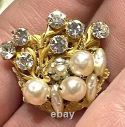 VTG Authentic MIRIAM HASKELL (Signed) PEARL & Monte RHINESTONE EARRINGS Pat