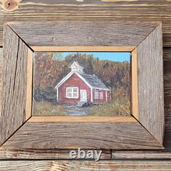 VTG Oil On Canvas Little Red School House Randolph Vt Signed F. E. M