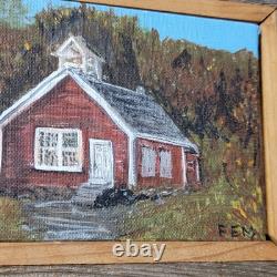 VTG Oil On Canvas Little Red School House Randolph Vt Signed F. E. M
