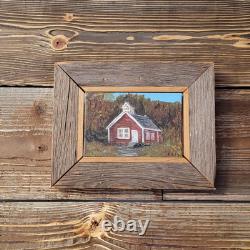 VTG Oil On Canvas Little Red School House Randolph Vt Signed F. E. M