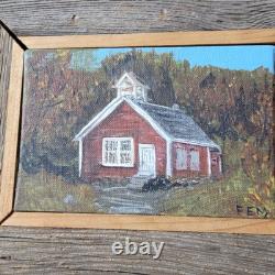 VTG Oil On Canvas Little Red School House Randolph Vt Signed F. E. M