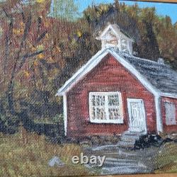 VTG Oil On Canvas Little Red School House Randolph Vt Signed F. E. M