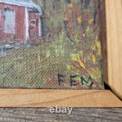 VTG Oil On Canvas Little Red School House Randolph Vt Signed F. E. M