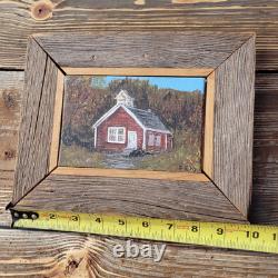 VTG Oil On Canvas Little Red School House Randolph Vt Signed F. E. M