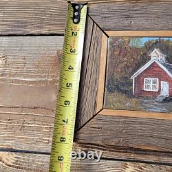 VTG Oil On Canvas Little Red School House Randolph Vt Signed F. E. M