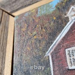 VTG Oil On Canvas Little Red School House Randolph Vt Signed F. E. M