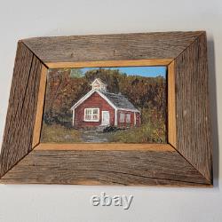 VTG Oil On Canvas Little Red School House Randolph Vt Signed F. E. M