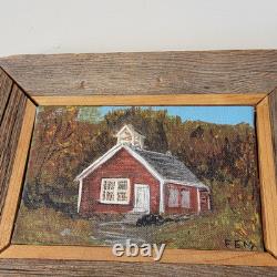 VTG Oil On Canvas Little Red School House Randolph Vt Signed F. E. M
